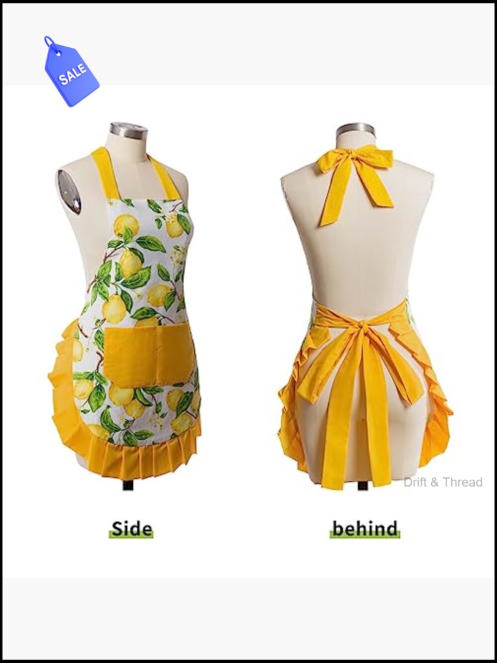 Vintage Floral Apron with Pockets, Adjustable Neck Strap for Cooking Baking - Picture 2 of 7